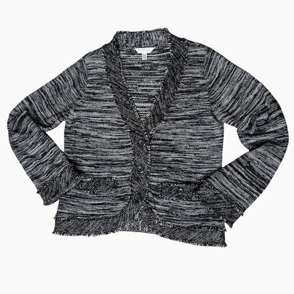 Conrad C Collection Cardigan Medium Silver Metallic Gray Black Fringe Classic - Picture 7 of 11